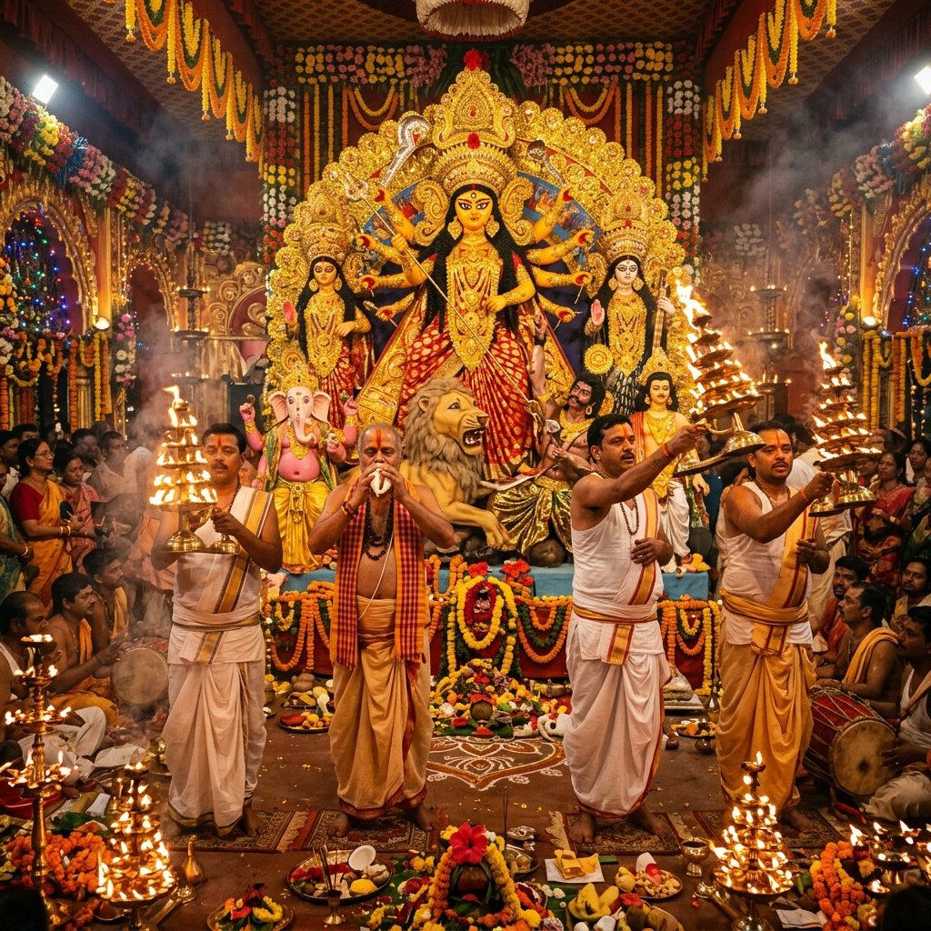 Varanasi Ganga Aarti Live Setup at Durga Puja Pandal